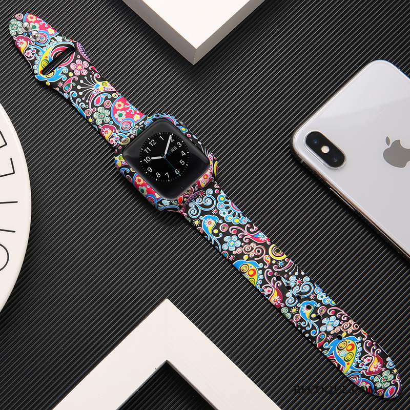 Futerał Apple Watch Series 3 Silikonowe Biały Drukowana, Etui Apple Watch Series 3 Ochraniacz Modna Marka Czarny
