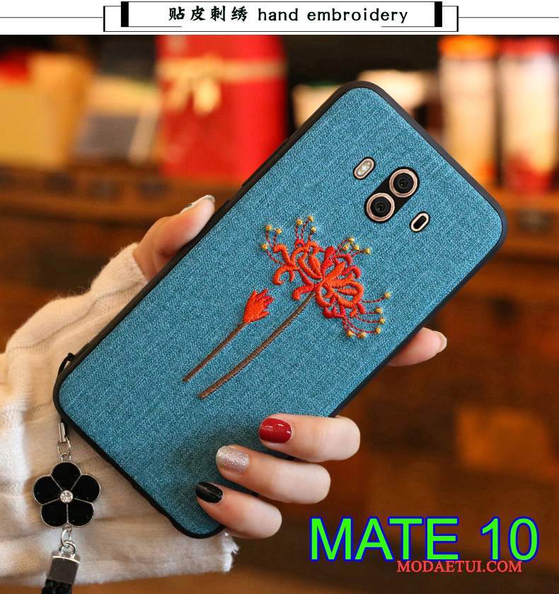 Futerał Huawei Mate 10 Torby Na Telefon Tylna Pokrywa, Etui Huawei Mate 10 Miękki Ciemno Niebieski Z Haftem