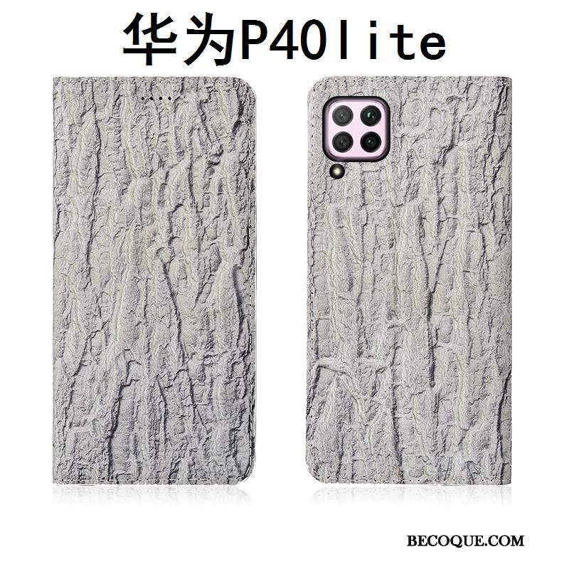 Futerał Huawei P40 Lite Skóra Nowy Anti-fall, Etui Huawei P40 Lite Torby Szary Drzewa