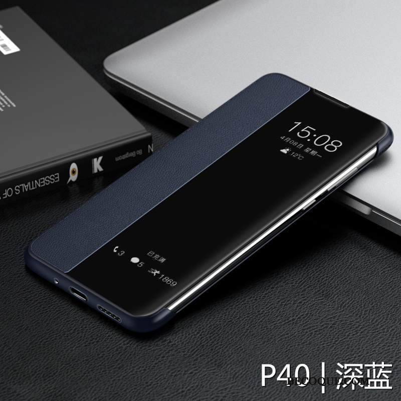 Futerał Huawei P40 Skóra Niebieski Anti-fall, Etui Huawei P40 Torby Na Telefon