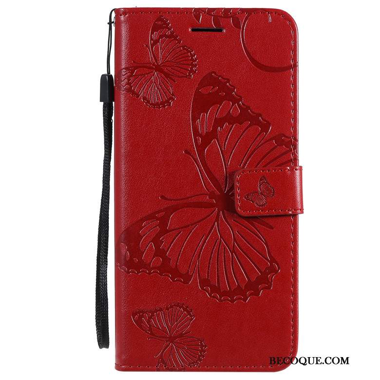 Futerał Redmi Note 8t Miękki Anti-fall Czerwony, Etui Redmi Note 8t Skóra Kwiaty Motylana Telefon