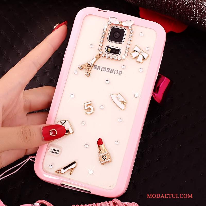 Futerał Samsung Galaxy S5 Rhinestone Anti-fall Różowe, Etui Samsung Galaxy S5 Miękki Wisząca Szyjana Telefon