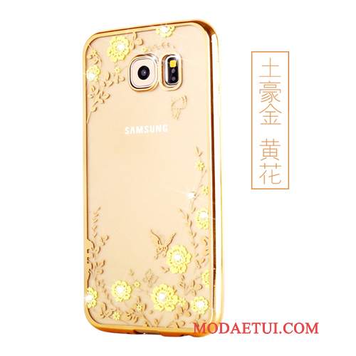 Futerał Samsung Galaxy S6 Edge + Miękki Złoto Przezroczysty, Etui Samsung Galaxy S6 Edge + Ochraniacz