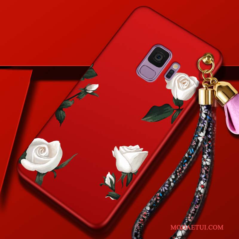 Futerał Samsung Galaxy S9 Silikonowe Czarny Czerwony, Etui Samsung Galaxy S9 Miękki Na Telefon Kwiaty
