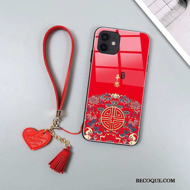 Futerał iPhone 12 Mini Torby Szkło Chiński Styl, Etui iPhone 12 Mini Kreatywne Na Telefon Czerwony