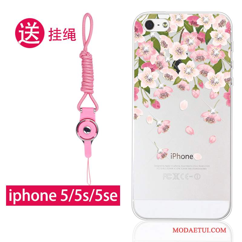 Futerał iPhone 5/5s Miękki Przezroczysty Różowe, Etui iPhone 5/5s Silikonowe Wiszące Ozdobyna Telefon