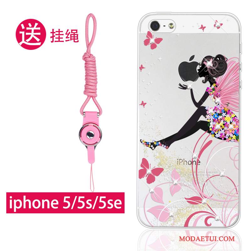 Futerał iPhone 5/5s Miękki Przezroczysty Różowe, Etui iPhone 5/5s Silikonowe Wiszące Ozdobyna Telefon