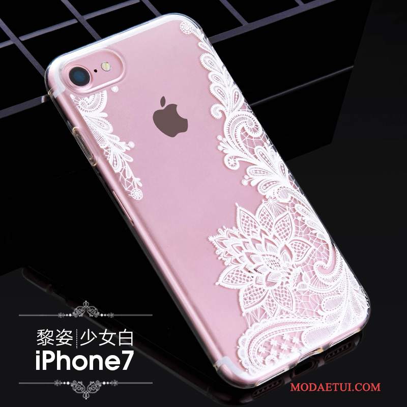 Futerał iPhone 7 Miękki Różowe Koronka, Etui iPhone 7 Silikonowe Modna Marka Nowy