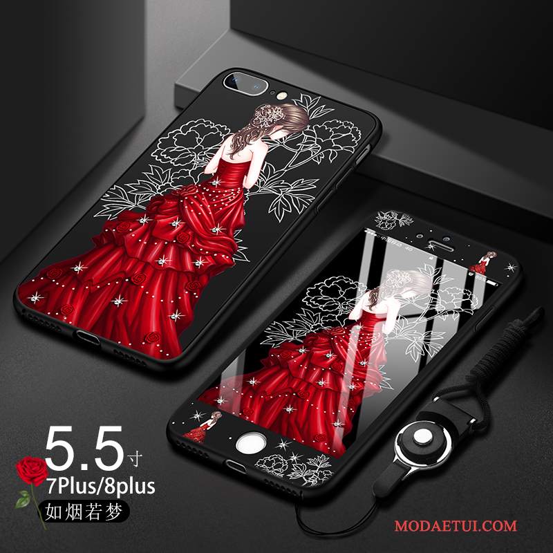 Futerał iPhone 7 Plus Torby Na Telefon Czarny, Etui iPhone 7 Plus Miękki Czerwony Nubuku