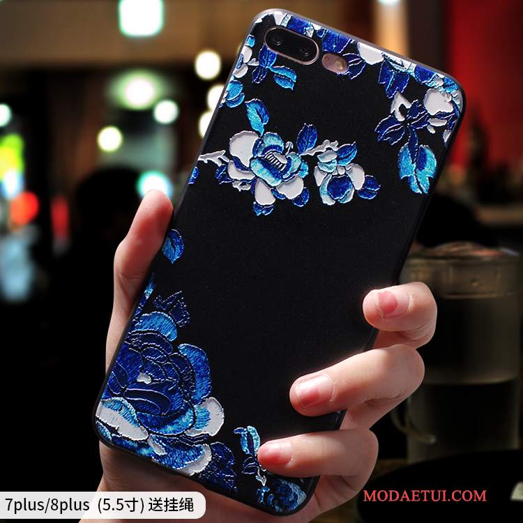 Futerał iPhone 7 Plus Torby Osobowość Chiński Styl, Etui iPhone 7 Plus Silikonowe Niebieski Anti-fall