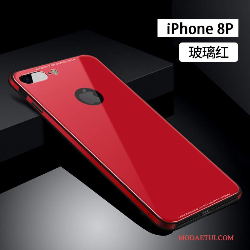 Futerał iPhone 8 Plus Torby Szkło Tendencja, Etui iPhone 8 Plus Silikonowe Anti-fall Czerwony