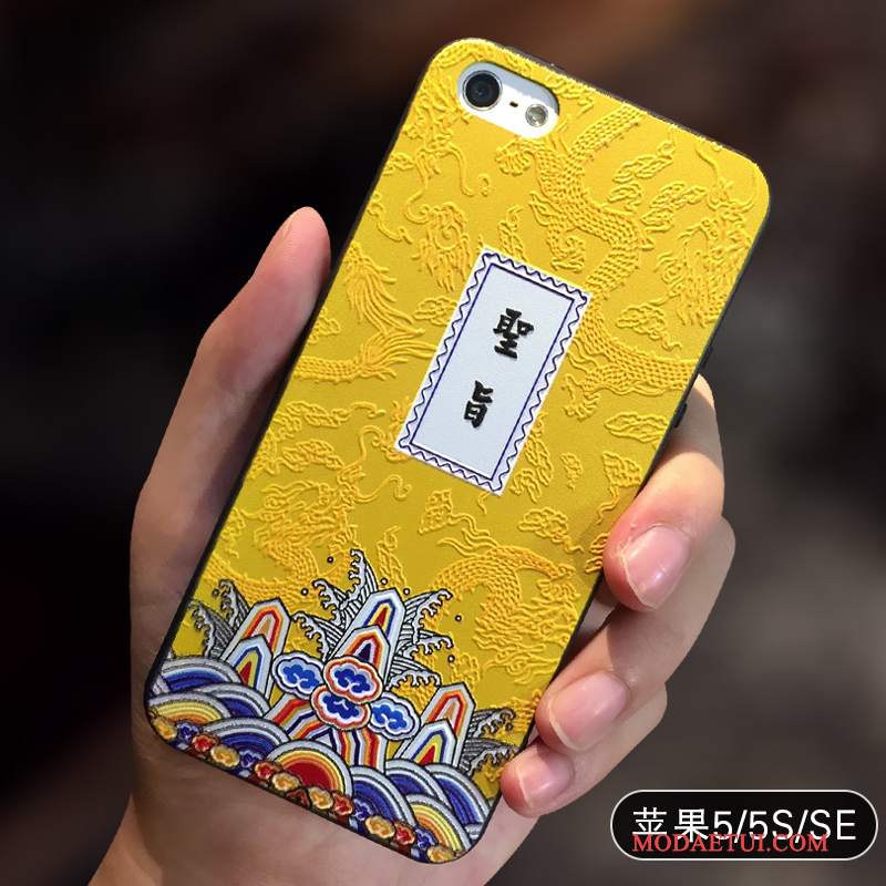 Futerał iPhone Se Kreatywne Na Telefon Żółty, Etui iPhone Se Silikonowe Chiński Styl Anti-fall