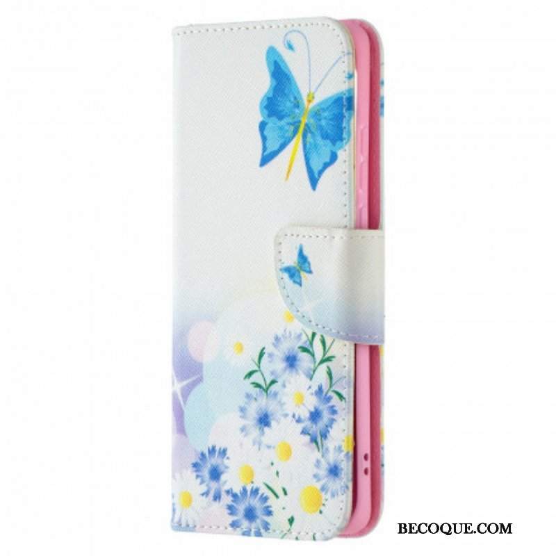Etui Folio do Huawei P50 Pro Malowane Motyle I Kwiaty