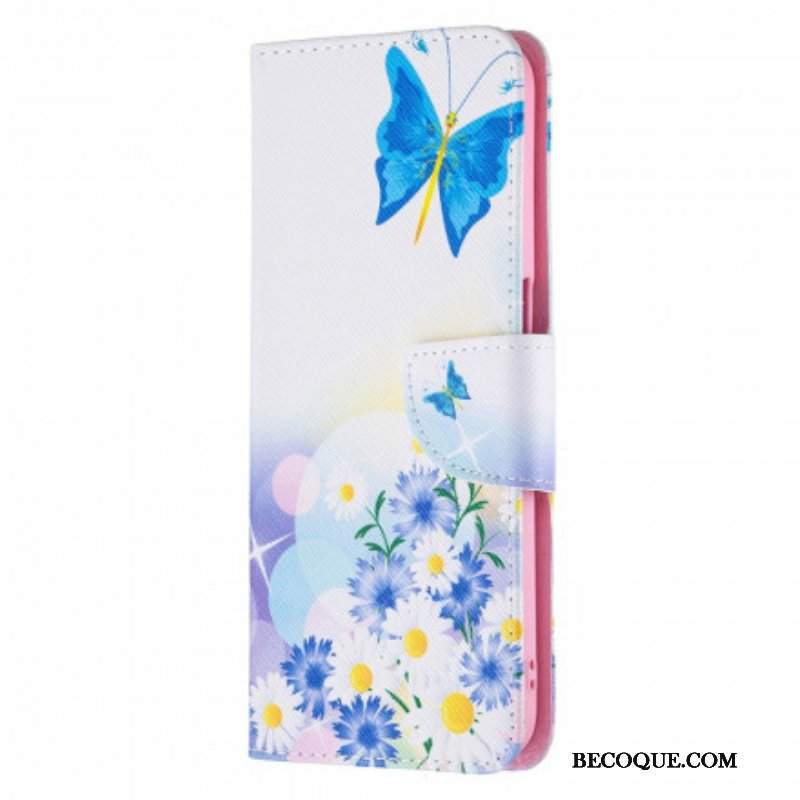 Etui Folio do Realme 8 5G Malowane Motyle I Kwiaty