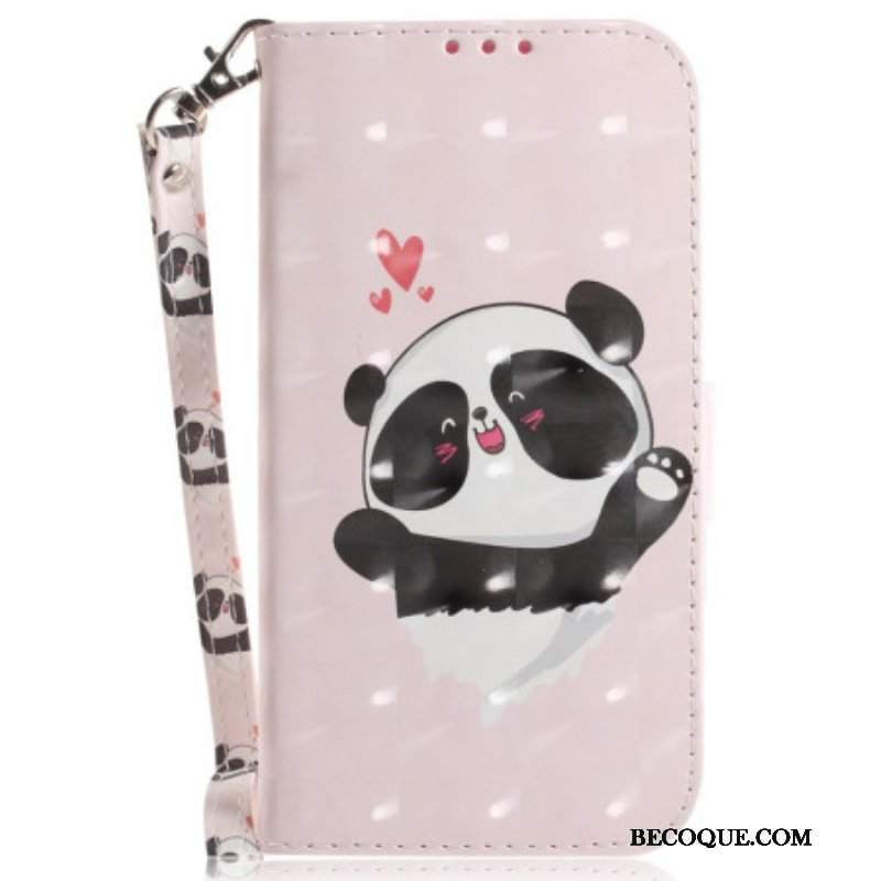 Etui Folio do Samsung Galaxy A14 / A14 5G z Łańcuch Panda Love Ze Smyczą