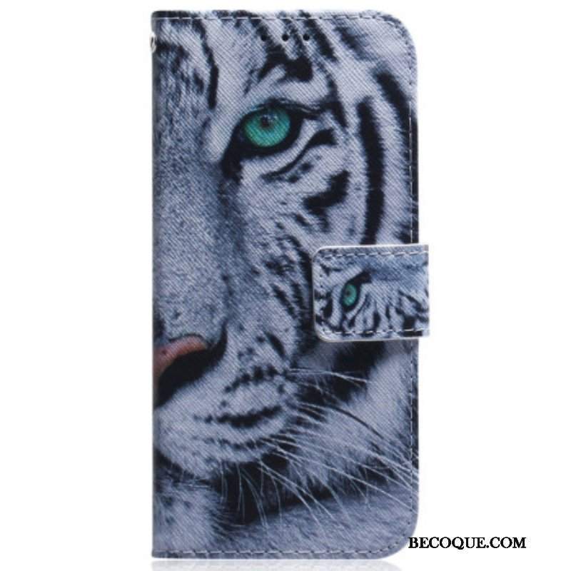 Etui Folio do Samsung Galaxy A54 5G z Łańcuch Pasiasty Biały Tygrys