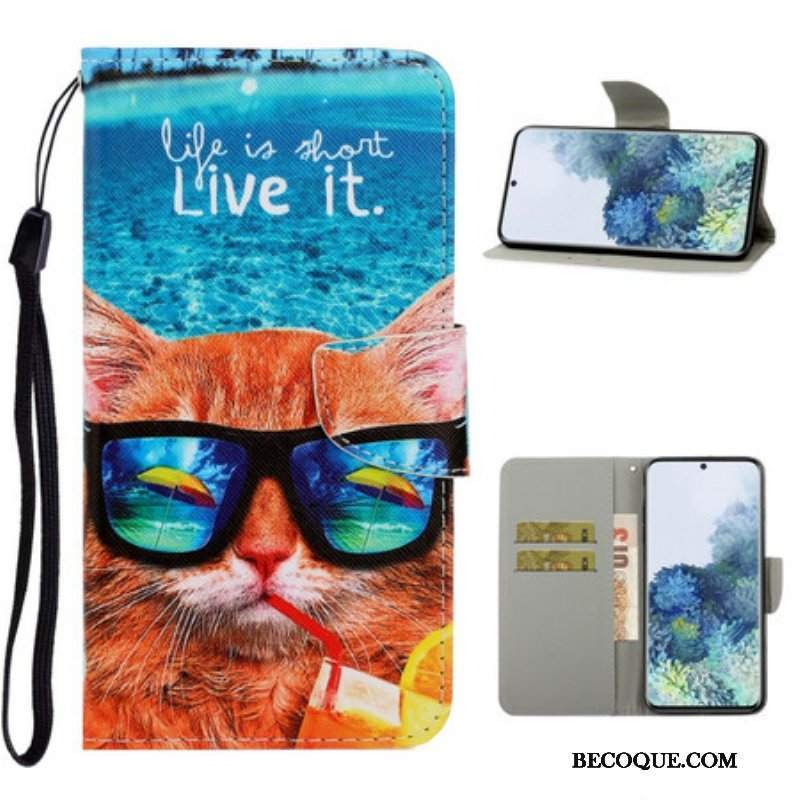 Etui Folio do Samsung Galaxy S21 5G z Łańcuch Cat Live It Strappy
