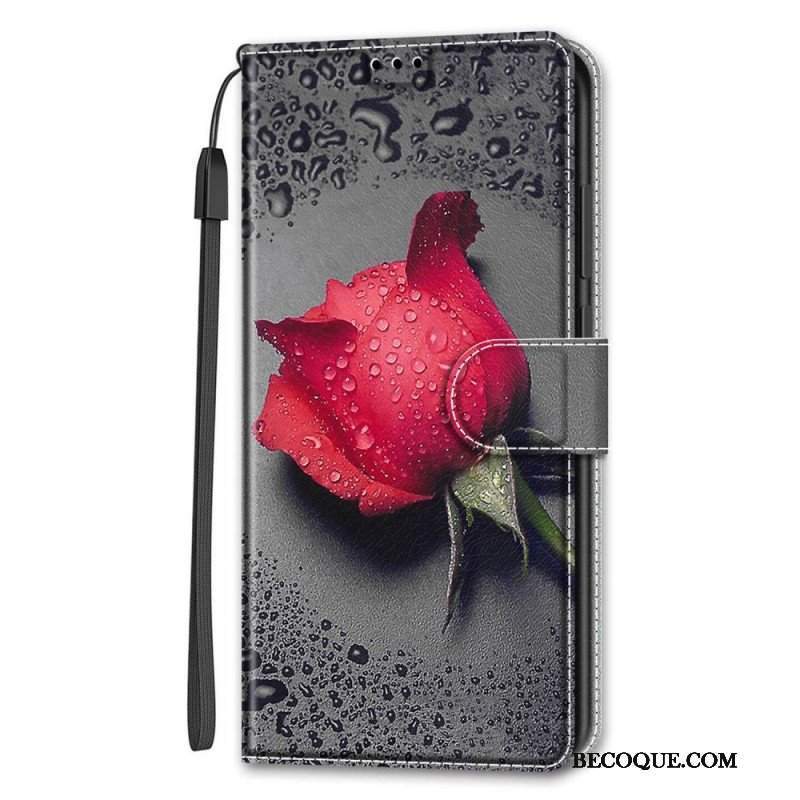 Etui Folio do Samsung Galaxy S22 Ultra 5G Róże Z Smyczą