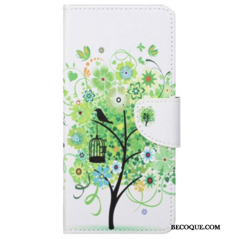 Etui Folio do Samsung Galaxy S23 5G Drzewo Z Zielonymi Liśćmi