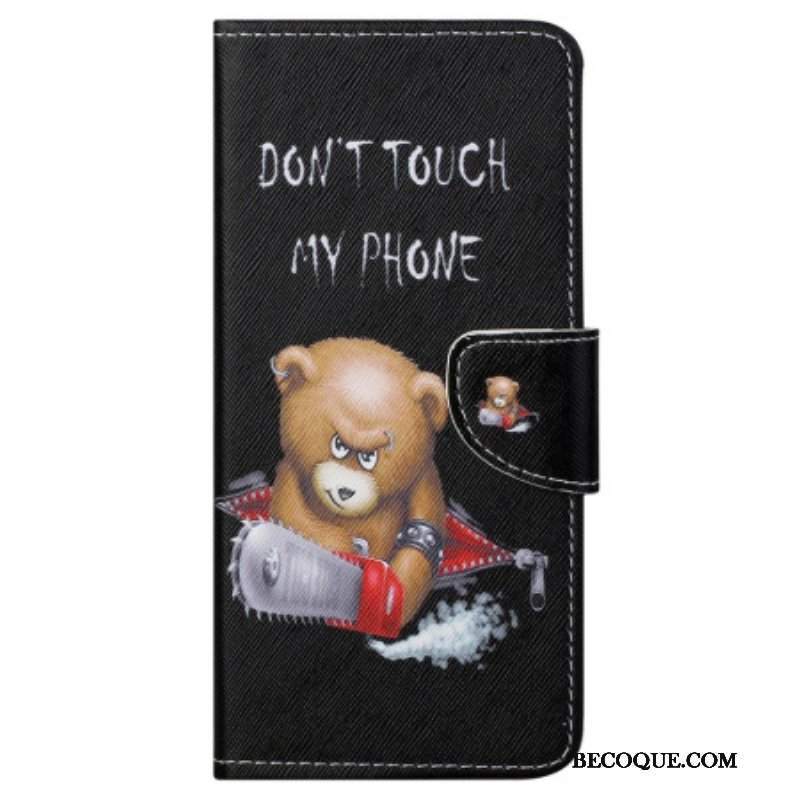 Etui Folio do Samsung Galaxy S23 5G Niedźwiedź Nie Dotykaj Mojego Telefonu