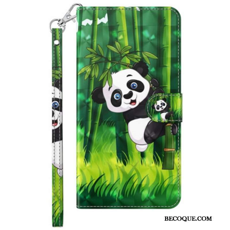 Etui Folio do Sony Xperia 5 IV z Łańcuch Bambusowa Panda Ze Smyczą