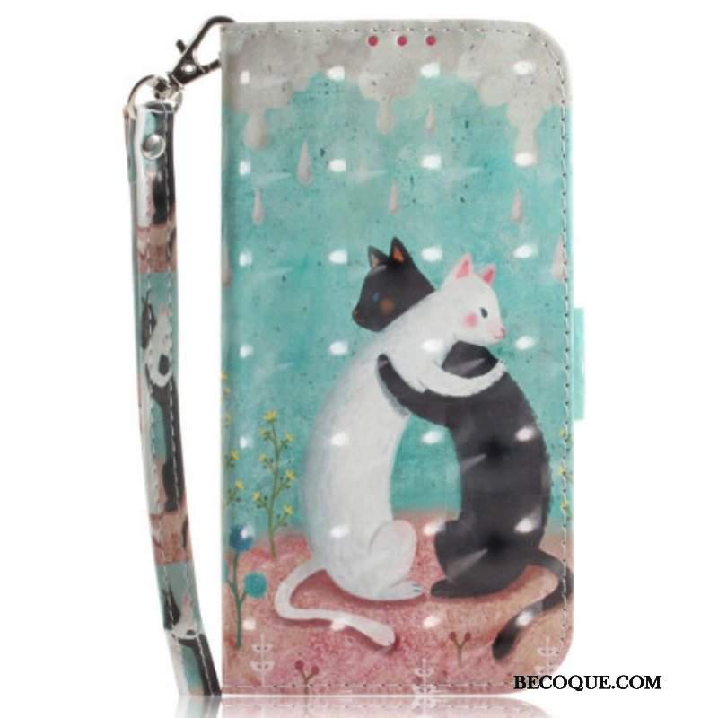 Etui Folio do Xiaomi 12 / 12X z Łańcuch Czarny Kot Biały Kot Z Paskiem
