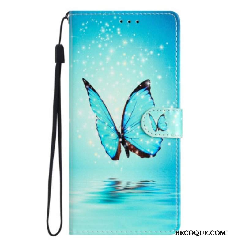 Etui Folio do Xiaomi 12 Lite z Łańcuch Niebieskie Motyle Z Paskiem
