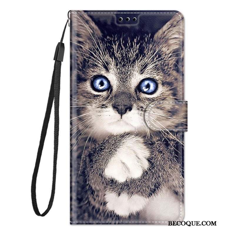 Etui Folio do Xiaomi Redmi Note 10 Pro z Łańcuch Zbyt Słodki Kot Z Paskiem