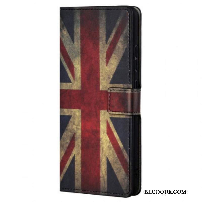 Etui Folio do Xiaomi Redmi Note 11 / 11S z Łańcuch Flaga Anglii Ze Smyczą