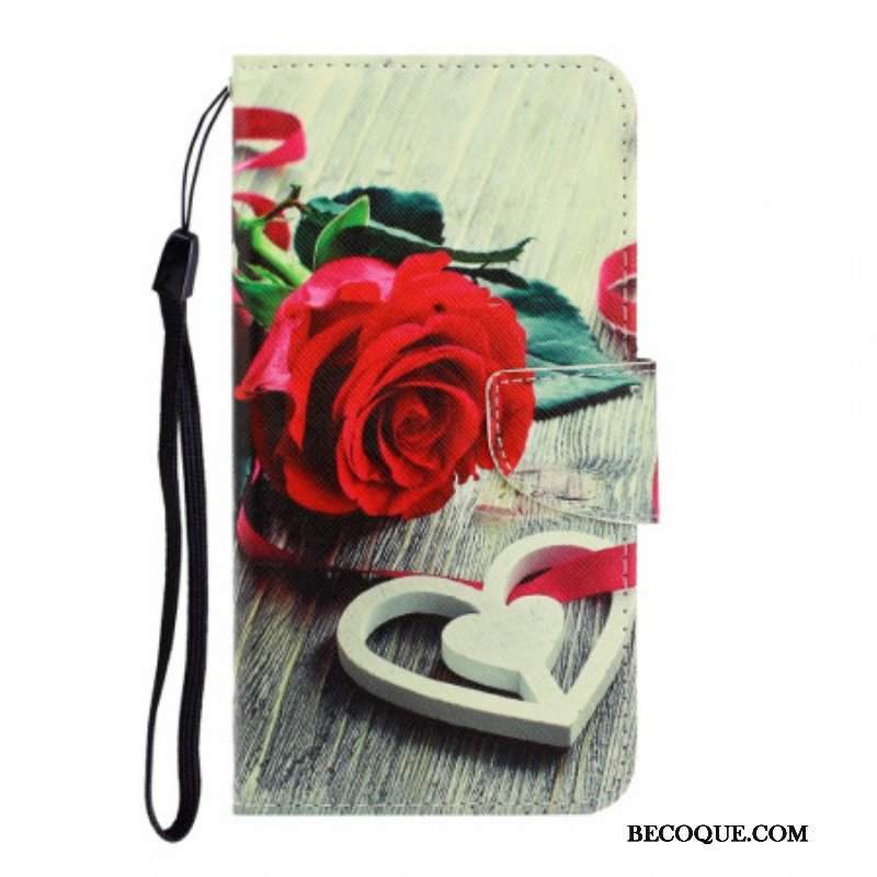 Etui Folio do Xiaomi Redmi Note 11 Pro Plus 5G z Łańcuch Romantyczna Róża Z Paskiem