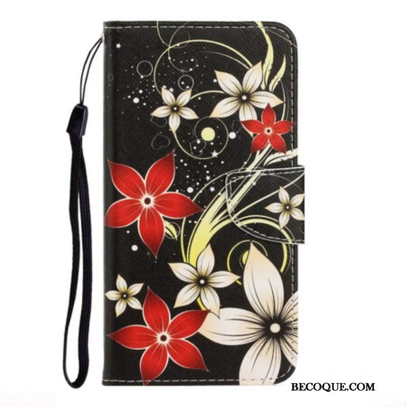Etui Folio do iPhone 13 Pro z Łańcuch Kolorowe Paskowate Kwiaty