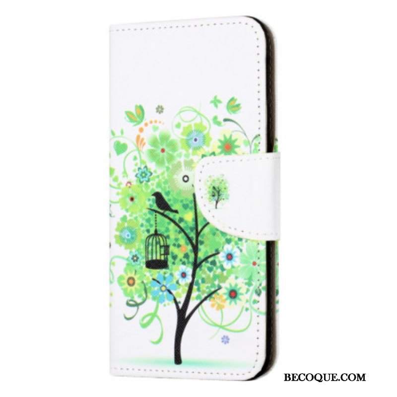 Etui Folio do iPhone 15 Plus Drzewo Z Zielonymi Liśćmi