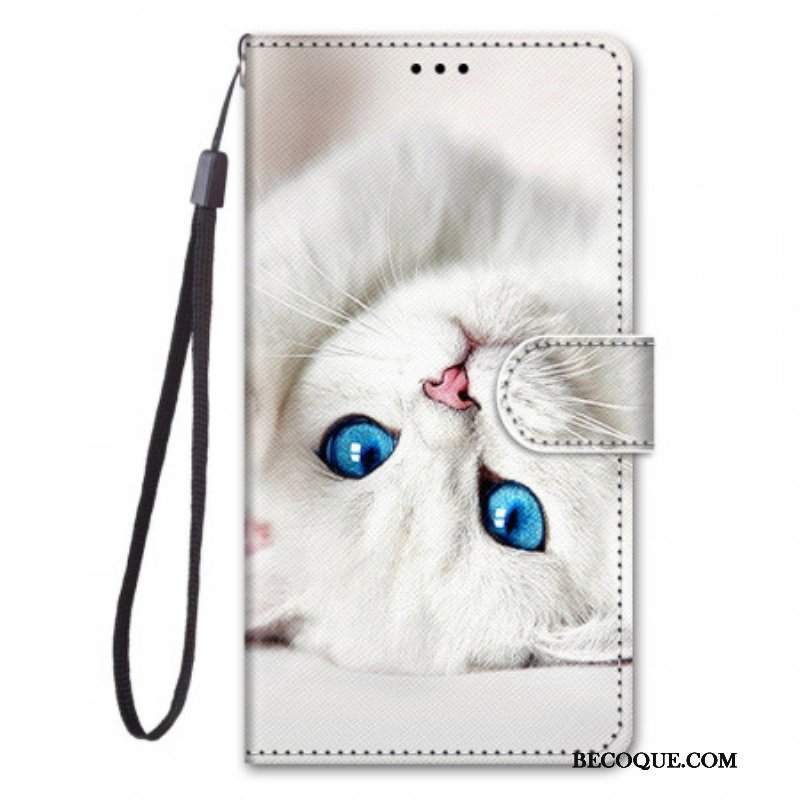 Etui Na Telefon Pokrowce do Xiaomi Redmi Note 11 Pro Plus 5G z Łańcuch Biały Kot Z Paskiem