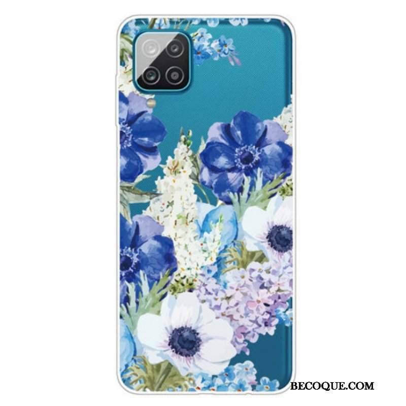 Etui do Samsung Galaxy M12 / A12 Bezszwowe Akwarela Niebieskie Kwiaty