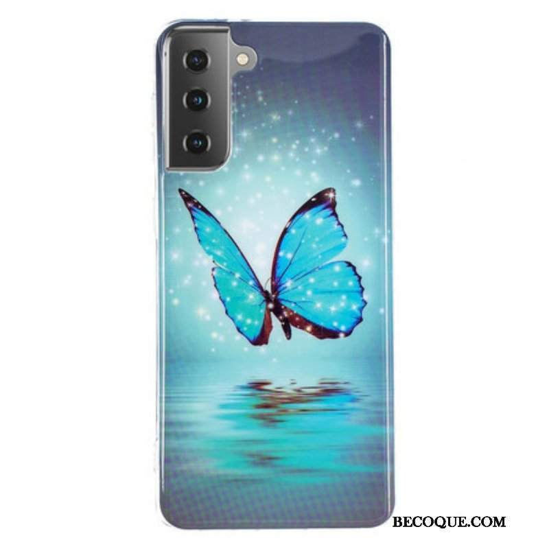 Etui do Samsung Galaxy S21 5G Fluorescencyjny Niebieski Motyl