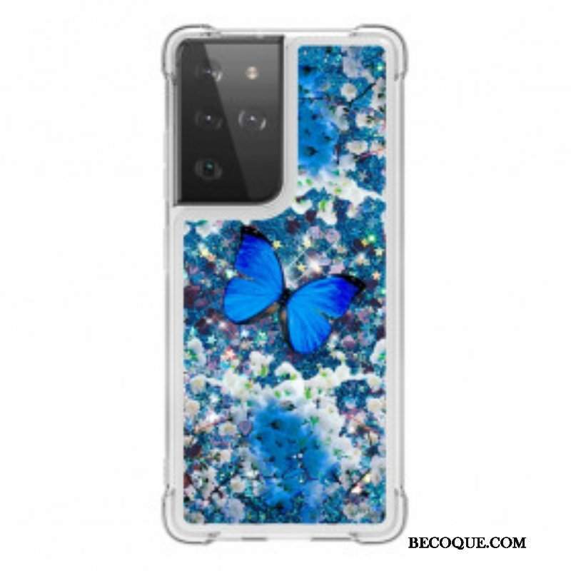 Etui do Samsung Galaxy S21 Ultra 5G Błyszczące Niebieskie Motyle
