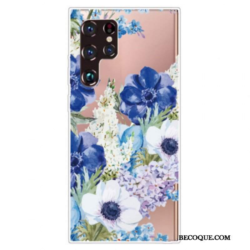 Etui do Samsung Galaxy S22 Ultra 5G Akwarela Niebieskie Kwiaty