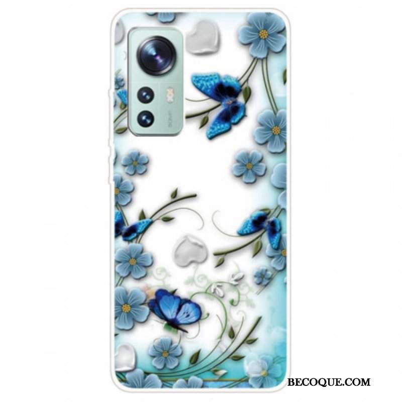 Etui do Xiaomi 12 / 12X Niebieskie Kwiaty I Motyle