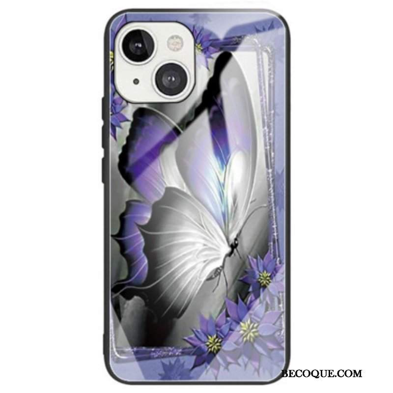 Etui do iPhone 14 Fioletowe Szkło Hartowane W Kształcie Motyla