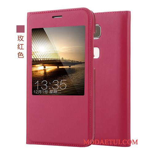 Futerał Huawei G7 Plus Skóra Windowsna Telefon, Etui Huawei G7 Plus Czerwony