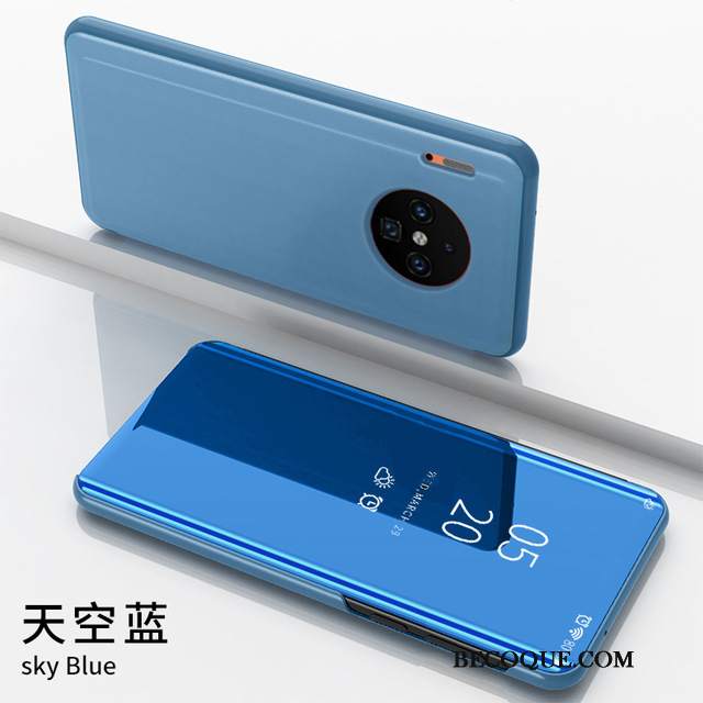 Futerał Huawei Mate 30 Pro Wspornik Lustro Niebieski, Etui Huawei Mate 30 Pro Skóra Na Telefon