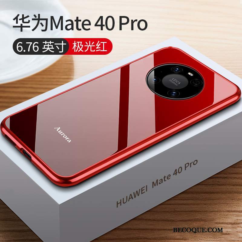 Futerał Huawei Mate 40 Pro Metal Granica Czerwony, Etui Huawei Mate 40 Pro Ochraniacz Nowy Cienkie