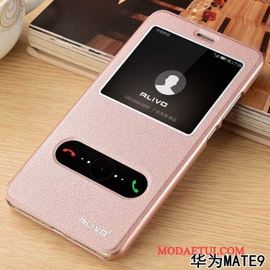 Futerał Huawei Mate 9 Skóra Różowena Telefon, Etui Huawei Mate 9 Pokrowce Anti-fall