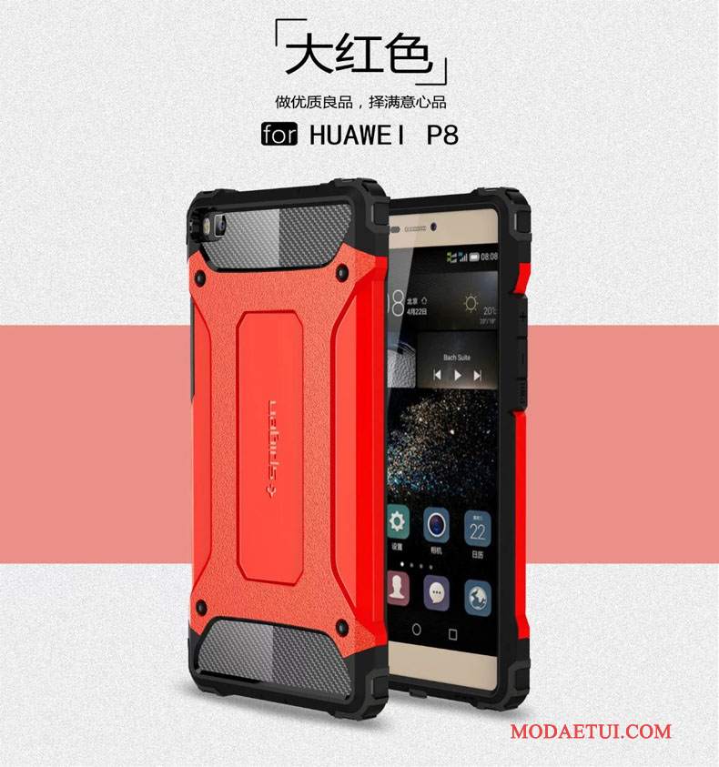 Futerał Huawei P8 Torby Na Telefon Czerwony, Etui Huawei P8 Silikonowe Trzy Mechanizmy Obronne Anti-fall