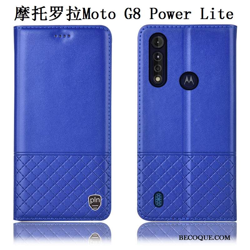 Futerał Moto G8 Power Lite Skóra Niebieski Anti-fall, Etui Moto G8 Power Lite Na Telefon