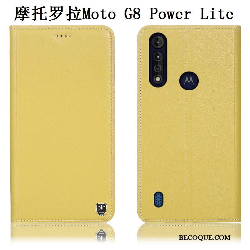 Futerał Moto G8 Power Lite Skóra Wzórna Telefon, Etui Moto G8 Power Lite Ochraniacz Anti-fall Żółty