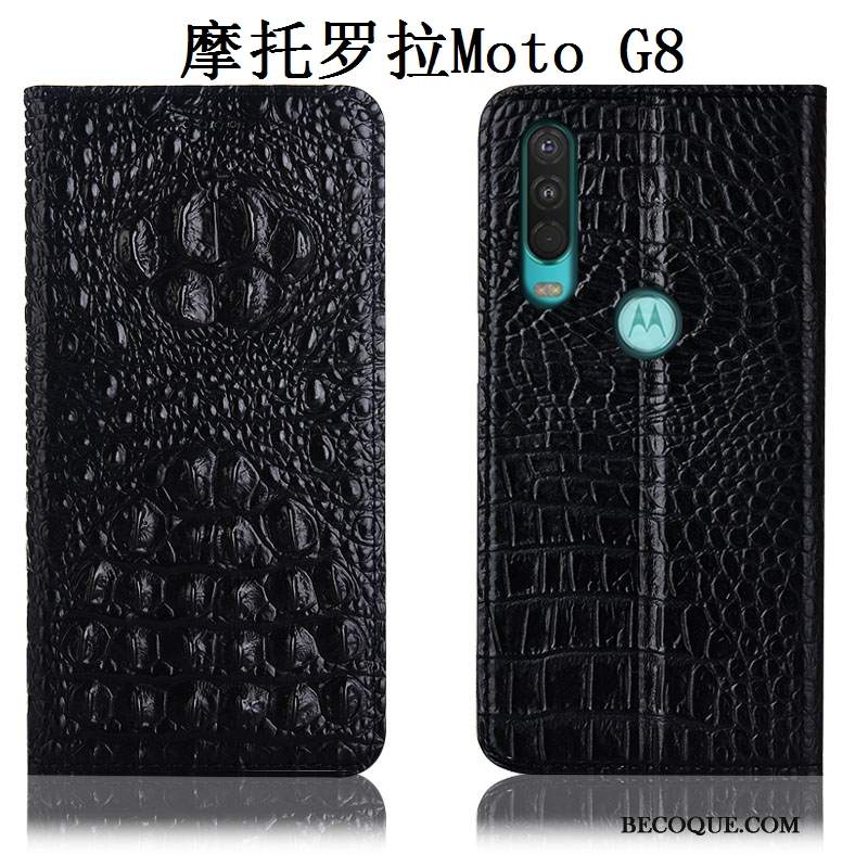 Futerał Moto G8 Skóra Anti-fallna Telefon, Etui Moto G8 Czarny