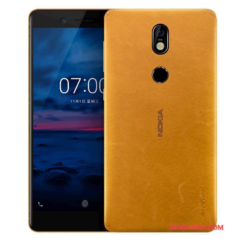 Futerał Nokia 7 Luksusowy Żółty Pomarańczowy, Etui Nokia 7 Skóra Na Telefon Cienkie