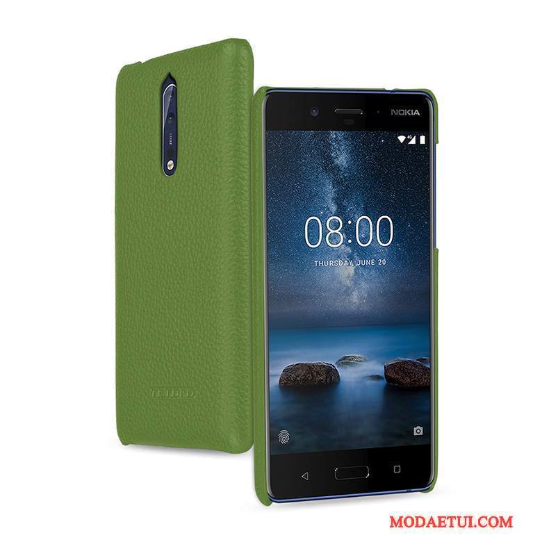 Futerał Nokia 8 Skóra Na Telefon Zielony, Etui Nokia 8 Ochraniacz Anti-fall