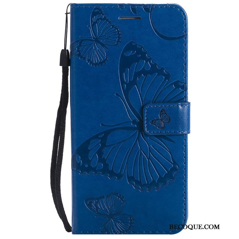 Futerał Samsung Galaxy A20e Skóra Na Telefon Niebieski, Etui Samsung Galaxy A20e Ochraniacz Kwiaty Motyl